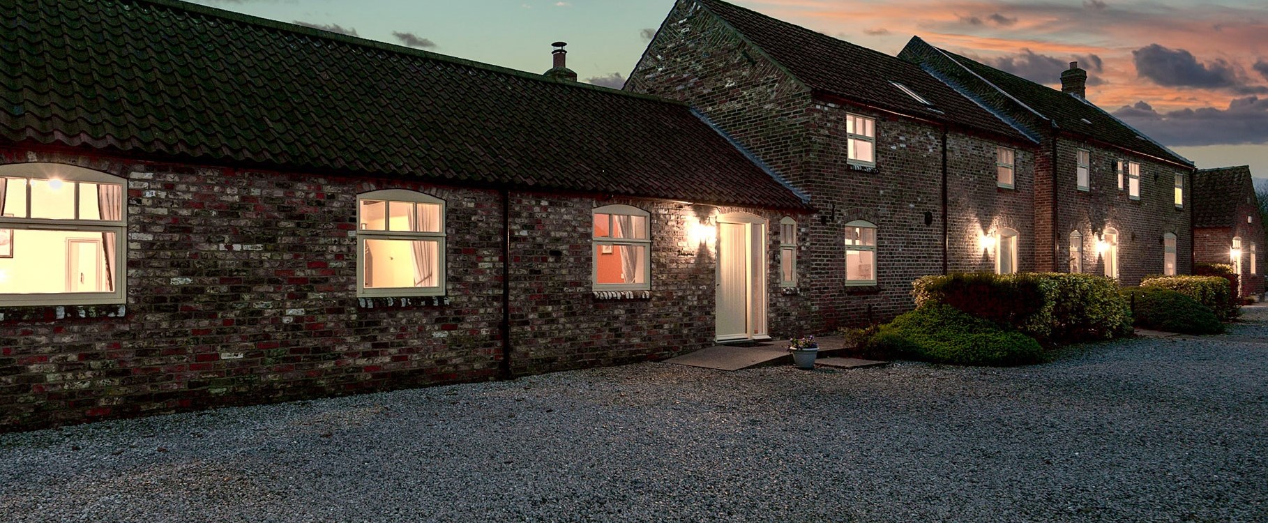 A large house at dusk