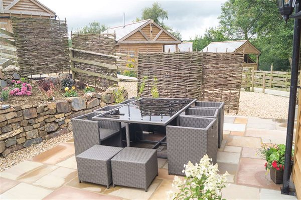 Patio with views over children's farm