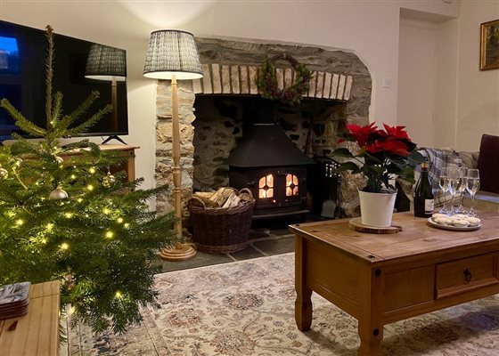 christmas lounge and log burner